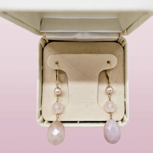 Macy's 14K Quartz Briol Pink Drop Earrings - Picture 1 of 9